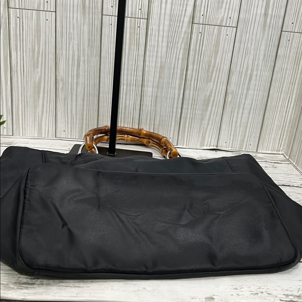 Banana Republic Black Nylon Tote Bag with Bamboo Handles | - Picture 8 of 10